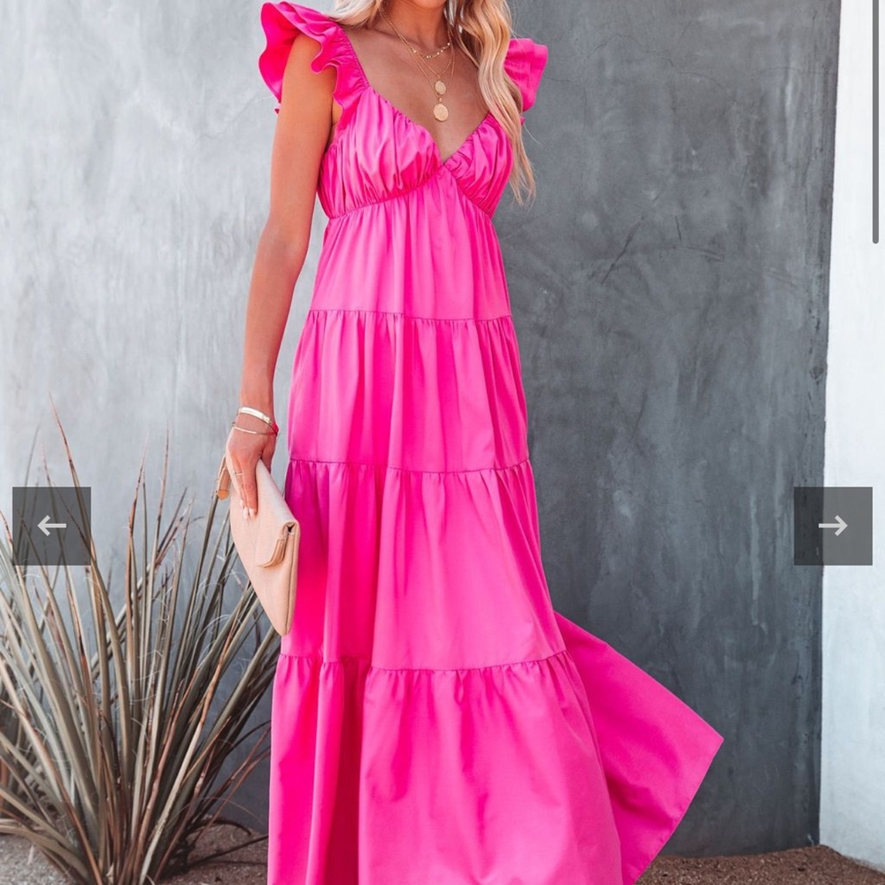 Ruffle Sleeve Maxi Dress Pink